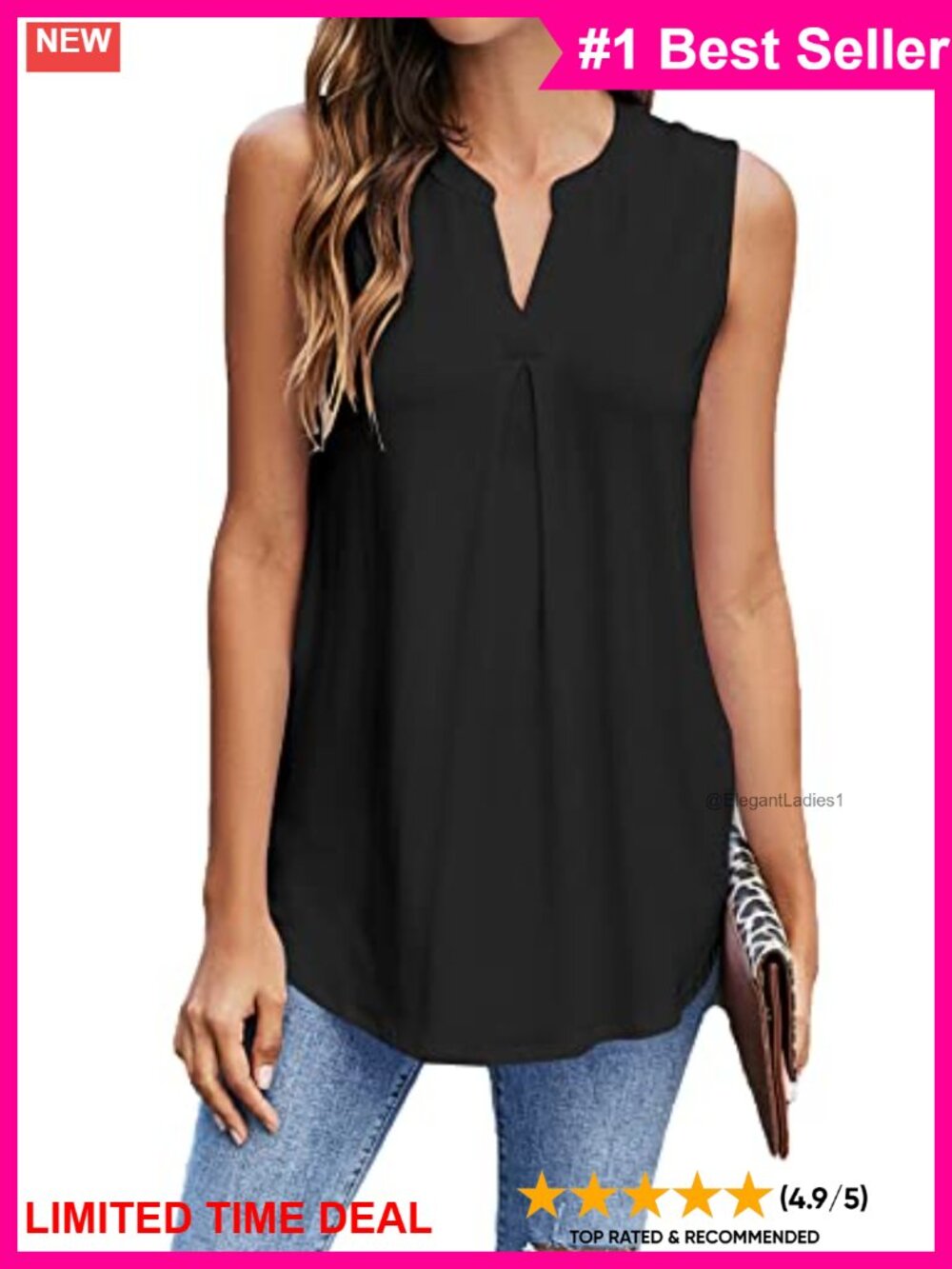 Womens V-Neck Sleeveless Tank Top Pleated Loose Blouse Summer